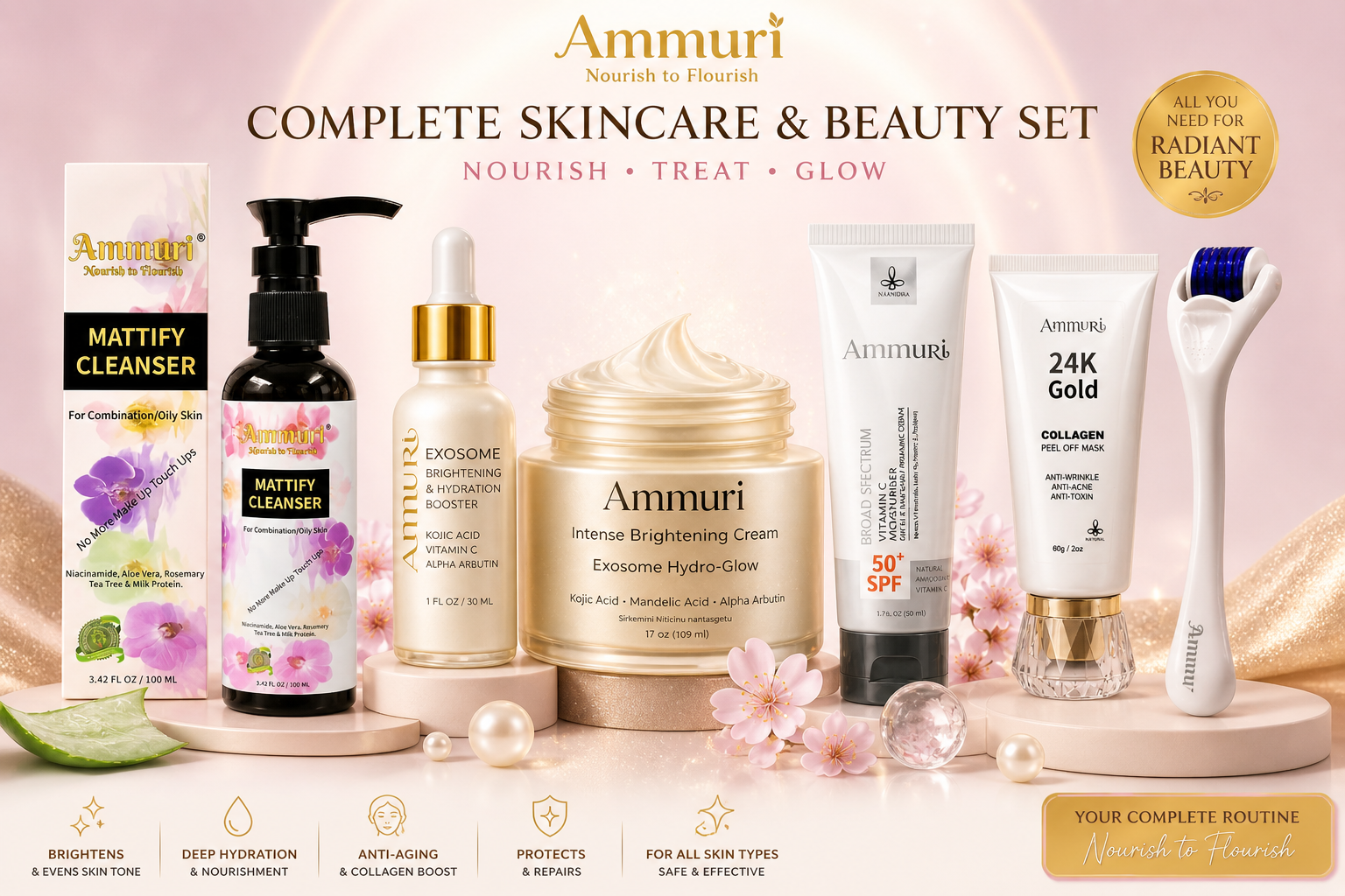 Complete Brightening Skincare & Beauty Set | Nourish, Treat & Glow | Ammuri