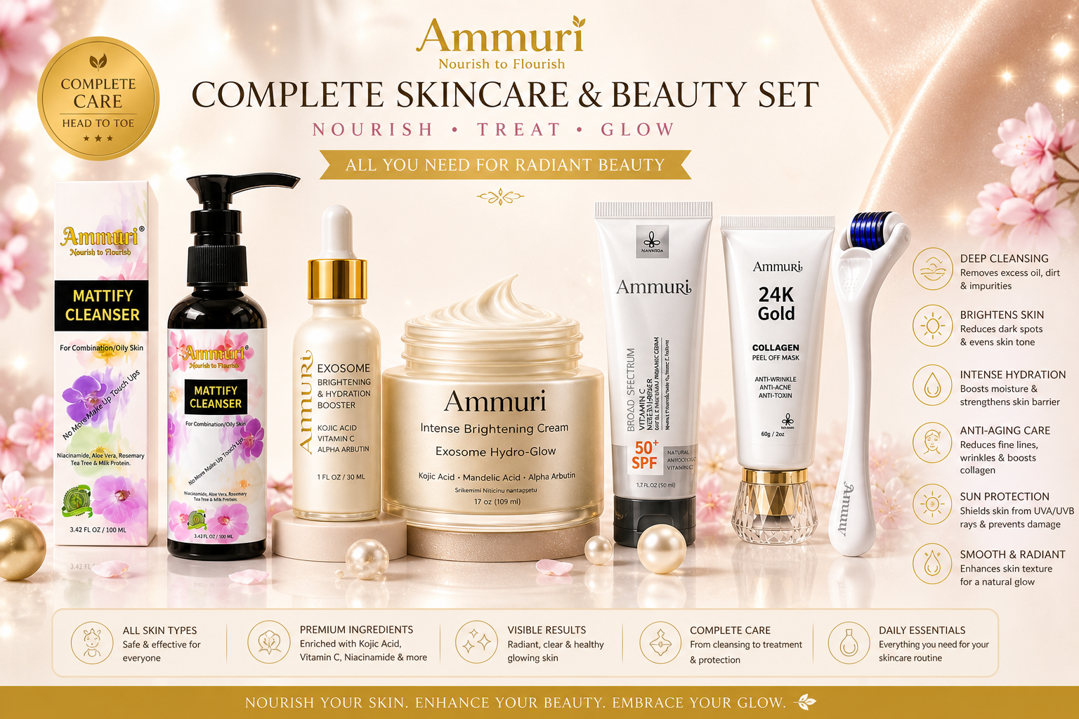 Complete Brightening Skincare & Beauty Set | Nourish, Treat & Glow | Ammuri